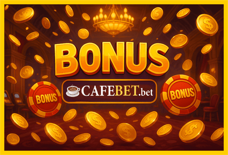 Imagem promovendo bônus CafeBet com recompensas imperdíveis.